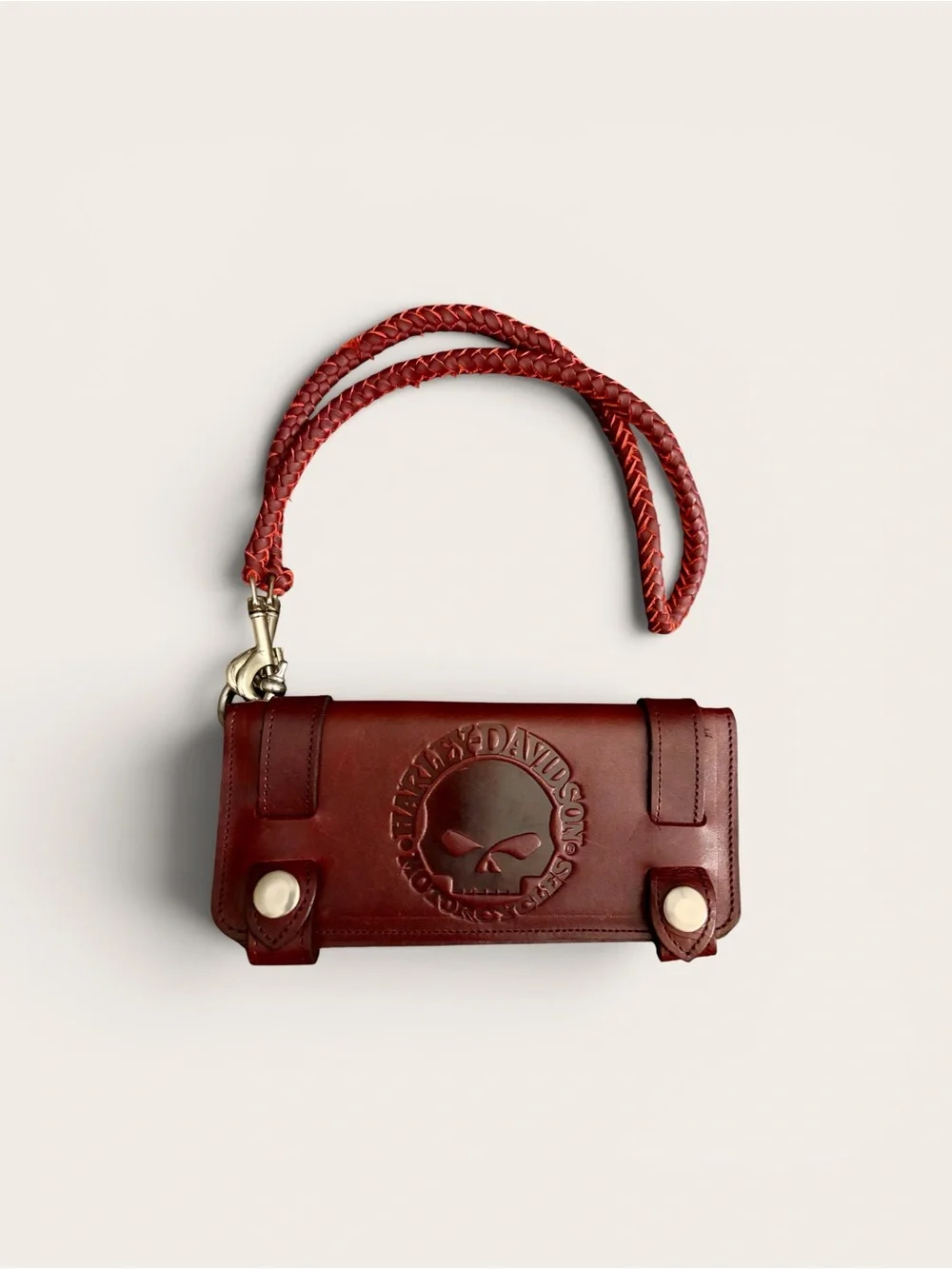 NWOT - Harley-Davidson Burgundy/Dk. Cognac Leather Biker Wallet w/Braided Strap - Picture 1 of 6